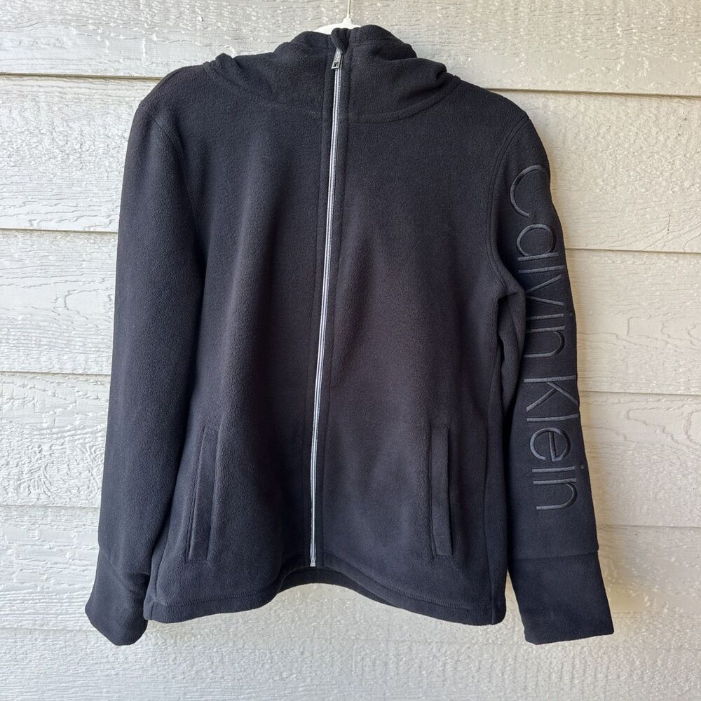 Calvin Klein Performance Womens Med Black Full Zip Fleece Hoodie Logo Athleisure